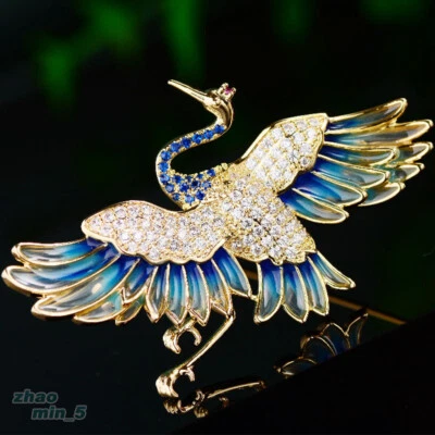 Women Crystal Crane Bird Brooch Pin Rhinestone Brooches Lapel Gift Wedding Party - Image 1 of 4
