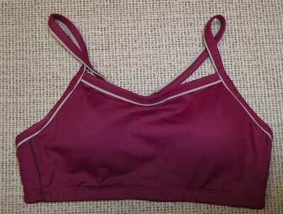 Sujetador deportivo elástico acolchado Moving Comfort borgoña/gris talla S (32AB-34A) Foto 1 de 3