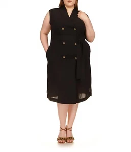 NWT $165 (Size 2X) Michael Kors Drapey Crepe Trench Dress Plus Size Black - Picture 1 of 5