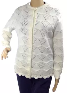 Vintage Beehive Damen Pullover Cardigan Knöpfe Dreieck Muster Elfenbein Brustumfang 32" - Bild 1 von 12