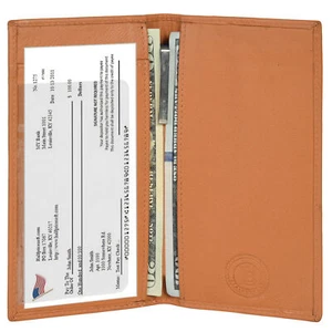 Leatherboss Genuine Leather RFID Basic Plain Checkbook Cover with ID Slot, Tan - Picture 1 of 7