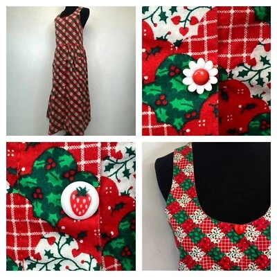 Vestido Vintage Talla M L Navidad Estampado Acebo Rojo Verde Caprichoso Botones DS15 Foto 1 de 4