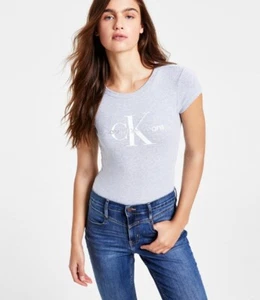Calvin Klein Jeans Women's Foiled Logo Bodysuit Grey Size Large - Picture 1 of 8