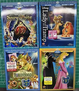 Disney Snow White Robin Hood Lady & the Tramp Sleeping Beauty Slipcase Blu-Rays - Picture 1 of 9
