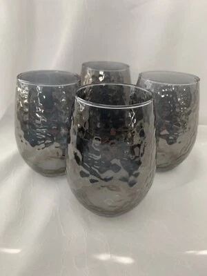 VASOS DE VINO SIN TALLO Martillado Gris Plata 4 Bebidas Cóctel Bebidas Agua Foto 1 de 4