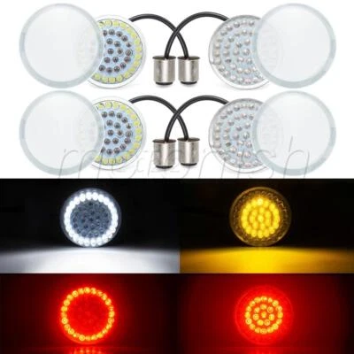 2" LED 1157 Front+Rear Turn Signal Light Insert+4pcs Clear Lens for Harley 09-23 - Image 1 of 4