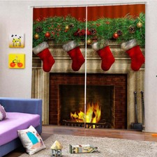 3D Blackout Curtains Fabric Panel Drapes Christmas Window Decoration Style 3