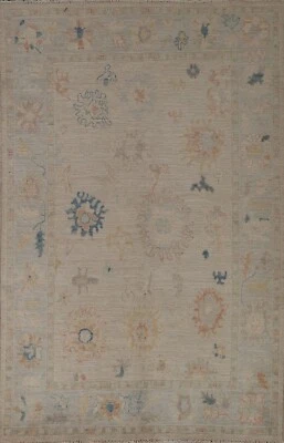 Tapete de área turco floral marfim/azul claro Oushak corante vegetal feito à mão 5x7 - Imagem 1 de 4