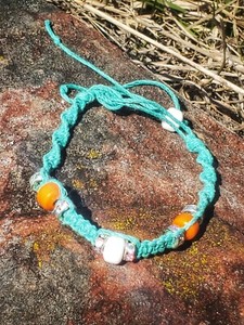 White Handmade Rare Bracelet 🖤💎🖤 Hemp Unique Macrame Turquoise Orange