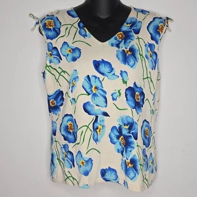 Camiseta sin mangas Joseph A azul floral grande para mujer tejida mezcla de seda flores sin mangas Foto 1 de 4