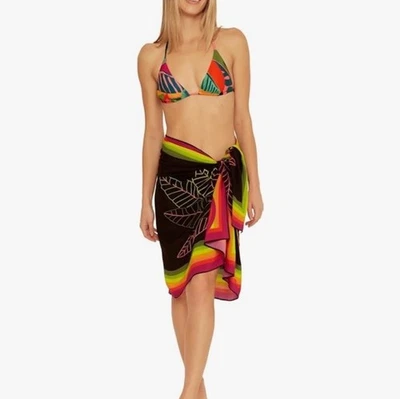 Sarong bordado selva tropical Trina Turk azul marino arco iris Foto 1 de 4