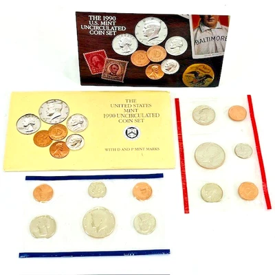 1990 U.S. Mint Uncirculated 10 Coin Set (D & P Mint Marks, Original Envelope) 12 - Image 1 of 4