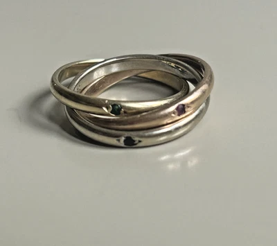 Trinity Ring ,585 Gold , 5,17g, beweglich, mit kl. Saphir , Smaragd und Rubin - Bild 1 von 4