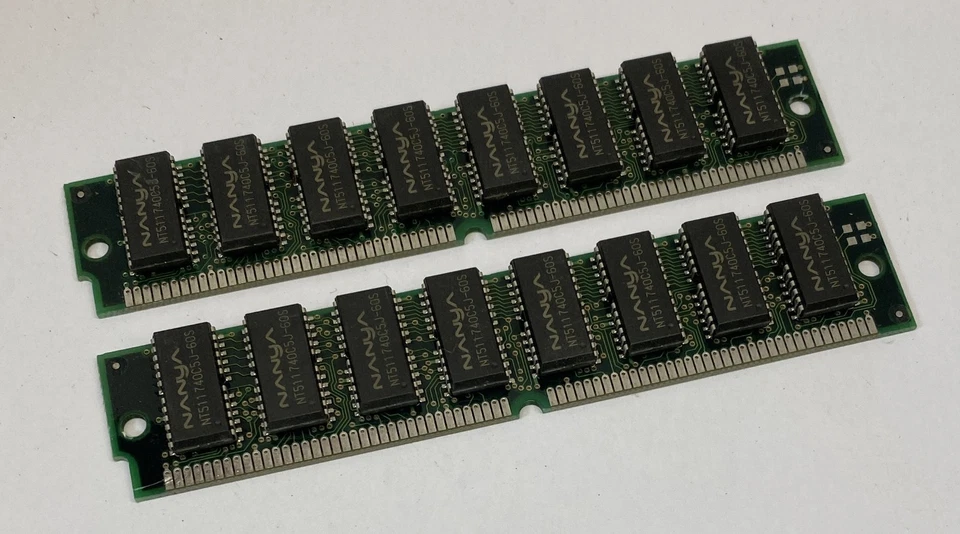 32MB Kit (2 x 16MB) Nanya NT511740C5J-60S 60ns 72-Pin DRAM EDO Memory Modules - Image 1 of 4