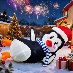 10Ft Christmas Inflatables Outdoor Decoration, Inflatable Penguin with Scarf ... - Foto 1 di 6