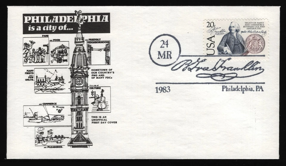 #2036 20c U.S.A. and Sweden, B Free Franklin Cancel FDC **ANY 5=FREE SHIPPING** - Image 1 of 1