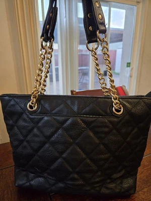 Charming Charlie Black Faux Leather Gold Chain Dual Straps Tote Shoulder Handbag - Image 1 of 4