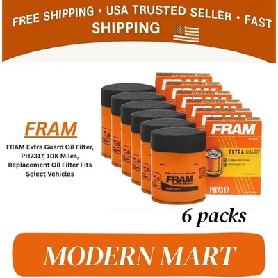 (6 упаковок) Дополнительный защитный масляный фильтр FRAME, PH7317, 10 тыс. миль, сменный масляный фильтр - Изображение 1 из 4
