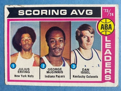 Tarjeta de baloncesto 1974-75 Topps HOF Julius Erving, Dan Issel, George McGinnis #207 Foto 1 de 2