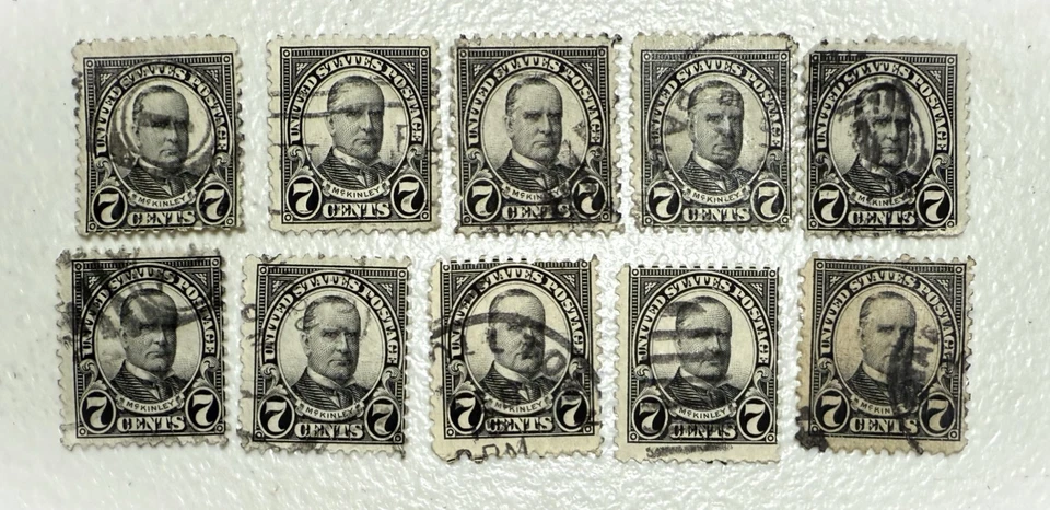 Lote de 10 estampillas de Estados Unidos #639 "McKinley" de 7 centavos usadas Foto 1 de 1