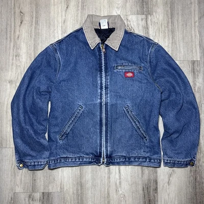 Jaqueta acolchoada vintage anos 90 Dickies denim Detroit gola de veludo L roupa de trabalho Y2K - Imagem 1 de 4
