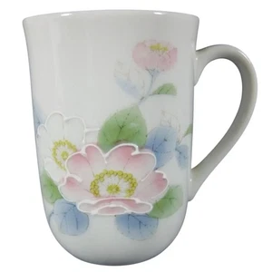 Taza de café floral flores pastel Otagiri Japón 8 oz diseño elevado rosa azul verde - Imagen 1 de 5