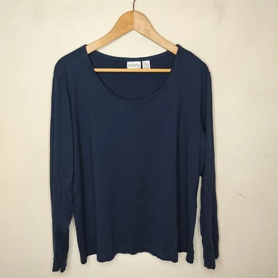 Camiseta deportiva elástica viscosa Chico's talla 3/XL larga Seeve verde azulado Foto 1 de 4