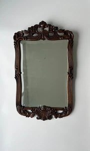 Vintage Carved Wood Framed Mirror with Beveled Glass from the 40s - Picture 1 of 15