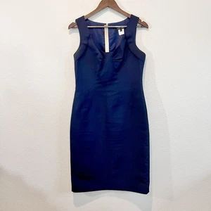 Lida Baday Navy Blue Linen Blend Sheath Dress Size 8 Made in Canada Quiet Luxury - Picture 1 of 9