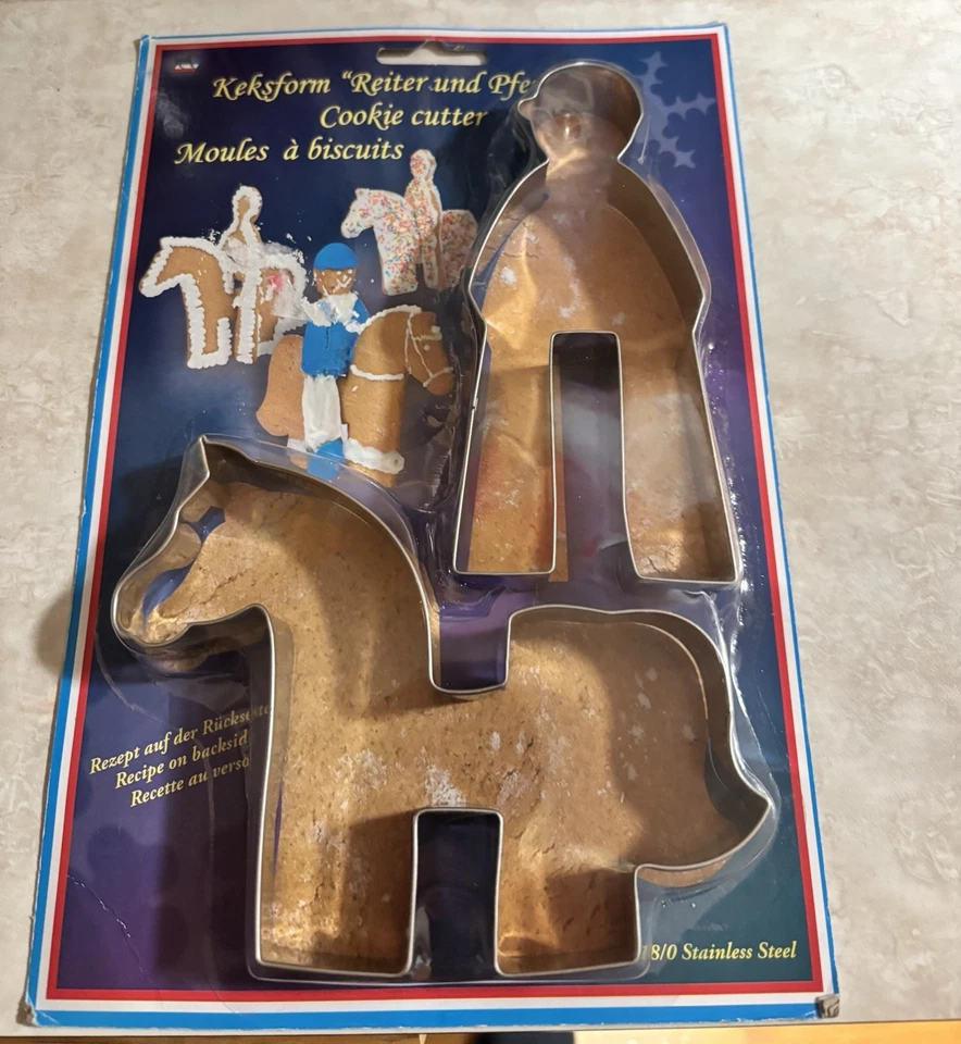 New Keksform German Cookie Cutters Man Horse Unique Gingerbread Recipe on back - Image 1 of 4