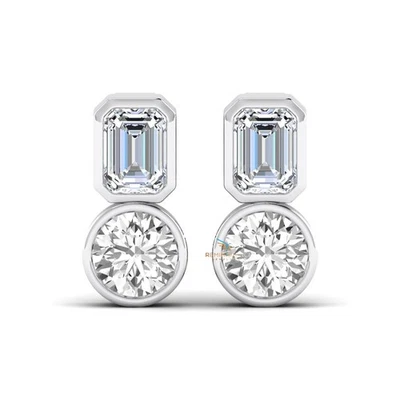 IGI Certified Round & Emerald Cut Lab Grown Diamond Toi Et Moi 14k Gold Earrings - Image 1 of 4