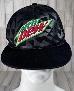 Mountain Dew Pop Soda Black Gray Grey Snapback Hat Cap Skateboarding Flat Bill - Picture 1 of 8