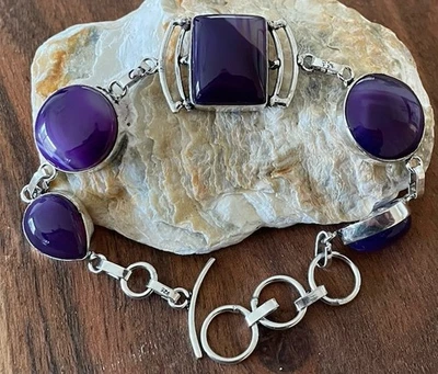 Purple Botswana Agate Gemstone bracelet 23.5cm Long- 925 Silver Plated - New - Image 1 of 4