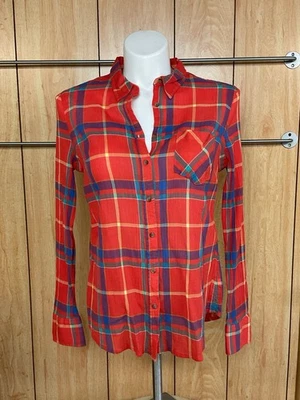 Camisa para mujer Merona manga larga roja y azul a cuadros con botones talla XL Foto 1 de 4