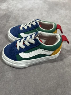 Sapato de renda elástico Vans criança old skool tamanho 4 azul/verde/amarelo meninos - Imagem 1 de 4