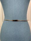 Vintage 70’s Skinny-Thin Silver Tone Metal Omega Belt Oval Buckle Stretch 28"-32