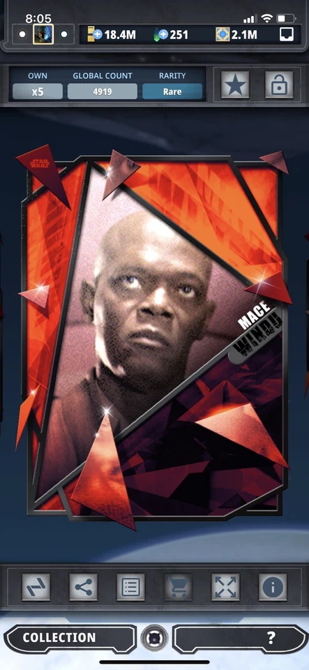 Topps Star Wars Digital Card Trader Black ROTS Fractured Mace Windu Award - Image 1 of 1