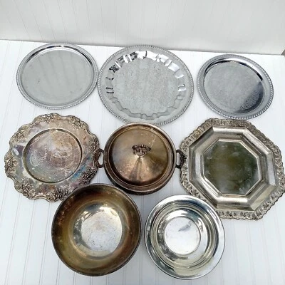 Silverplate Serving Trays Bowls Platters Silver Plated Vintage LOT OF 8 Decor - Image 1 of 4