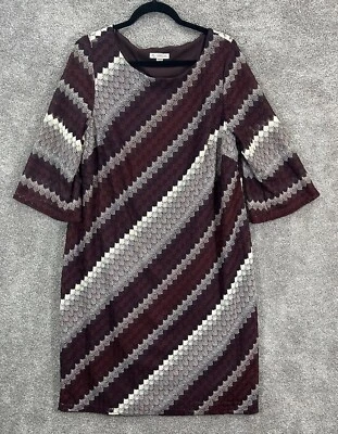 Dress Barn Dress Womens 16 Multicolor Stripe Crochet Knee Length 3/4 Sleeve - Image 1 of 4