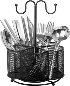360° Rotating Utensil Caddy 5 Compartment Silverware Cutlery Caddy Holder Black - Picture 1 of 1