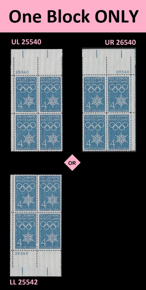 US 1146 VIII Olympic Winter Games 4c plate block 4 MNH 1960 - Image 1 of 1