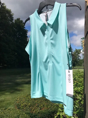 Lija Women's Sleeveless Tennis Golf Zip Polo Turquoise Blue L NWT - Image 1 of 4