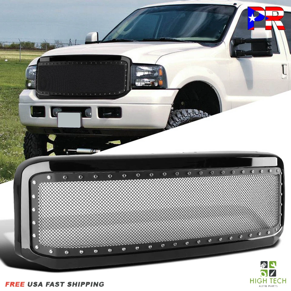 Fits 2005-2007 Ford F250 F350 SuperDuty Rivet Mesh Front Bumper Grille w/ Shell - Image 1 of 4