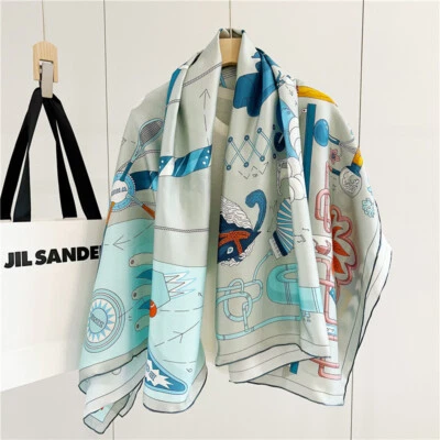 Teatime Print Pure Twill Silk Wrap Scarf Bandana Large Square Shawl Kerchief 53" - Image 1 of 4
