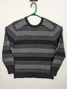 Smartwool Men's Wool Blend Black Gray Striped Crewneck Sweater, Medium EXCELLENT - Picture 1 of 9