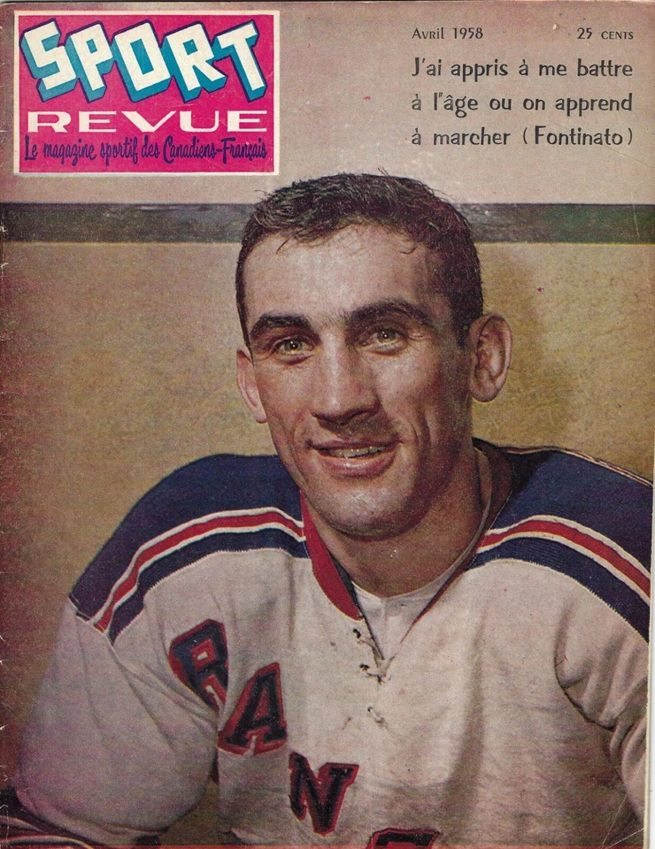 1958 年 Sport Revue 曲棍球杂志,Lou Fontinato,纽约流浪者队良好 — 第 1/1 张图片