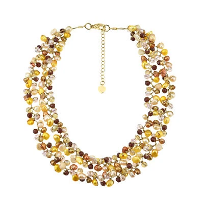 Cautivador Collar Babero Moda Tono Amarillo Perlas Cristales Hilo Seda Foto 1 de 3