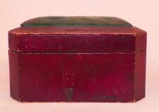 Vintage Sewing Box Paper Covered Wood Pin Cushion Lid Burgundy Gold Stencils