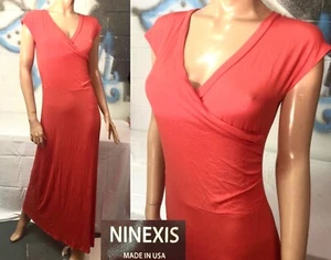 Maxi Vestido Informal NINEXIS Naranja Audaz Elastizado Algodón Tejido Manga Corta Línea A ~ S - Imagen 1 de 8