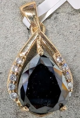 Золотой кулон 10K + черные и белые бриллианты 6,10 карат + оценочная стоимость $5105 - Изображение 1 из 4